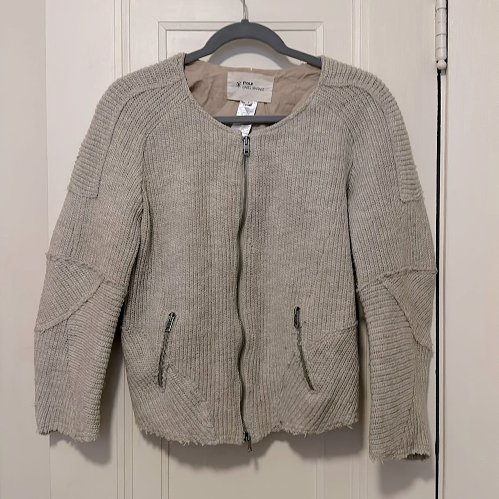 Etíope Isabel Marant Moto-style cream zip-up wool cardigan jacket, Sz 1